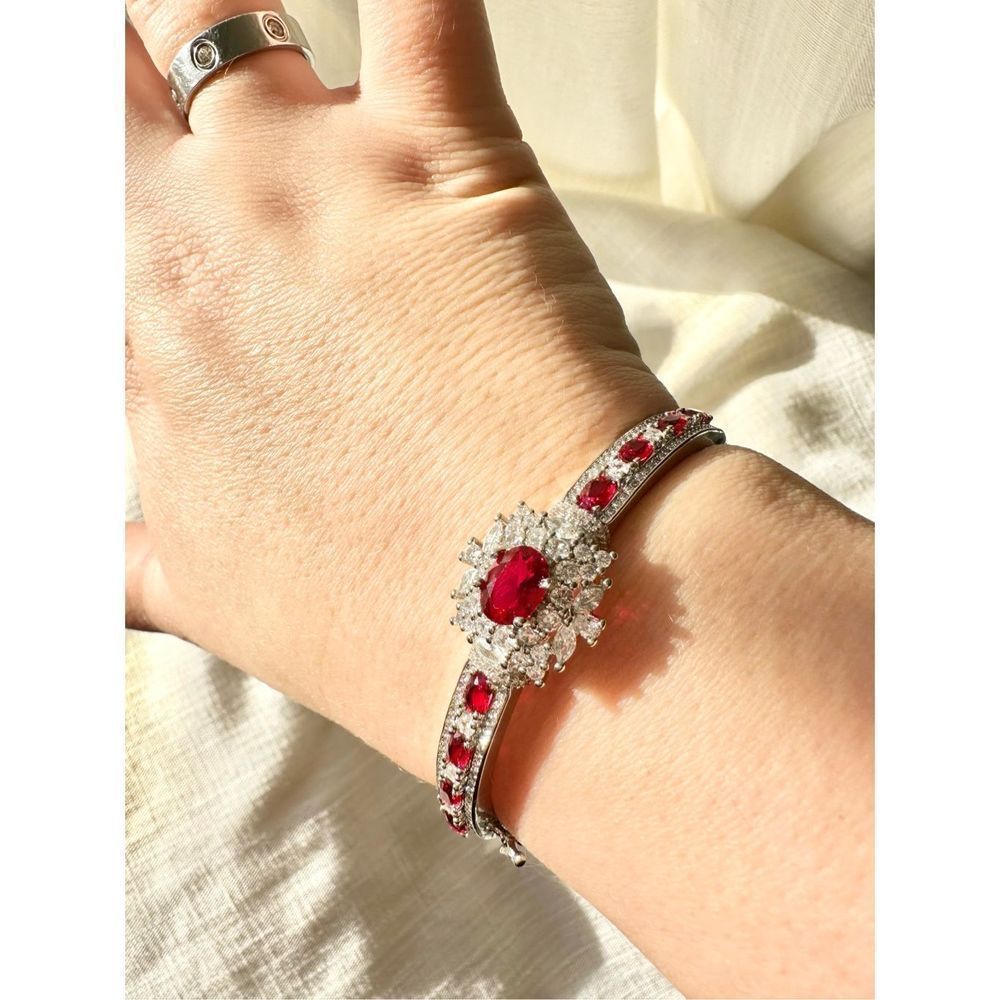 Ruby Red Cubic Zirconia Intricate Bangle Bracelet - image 6